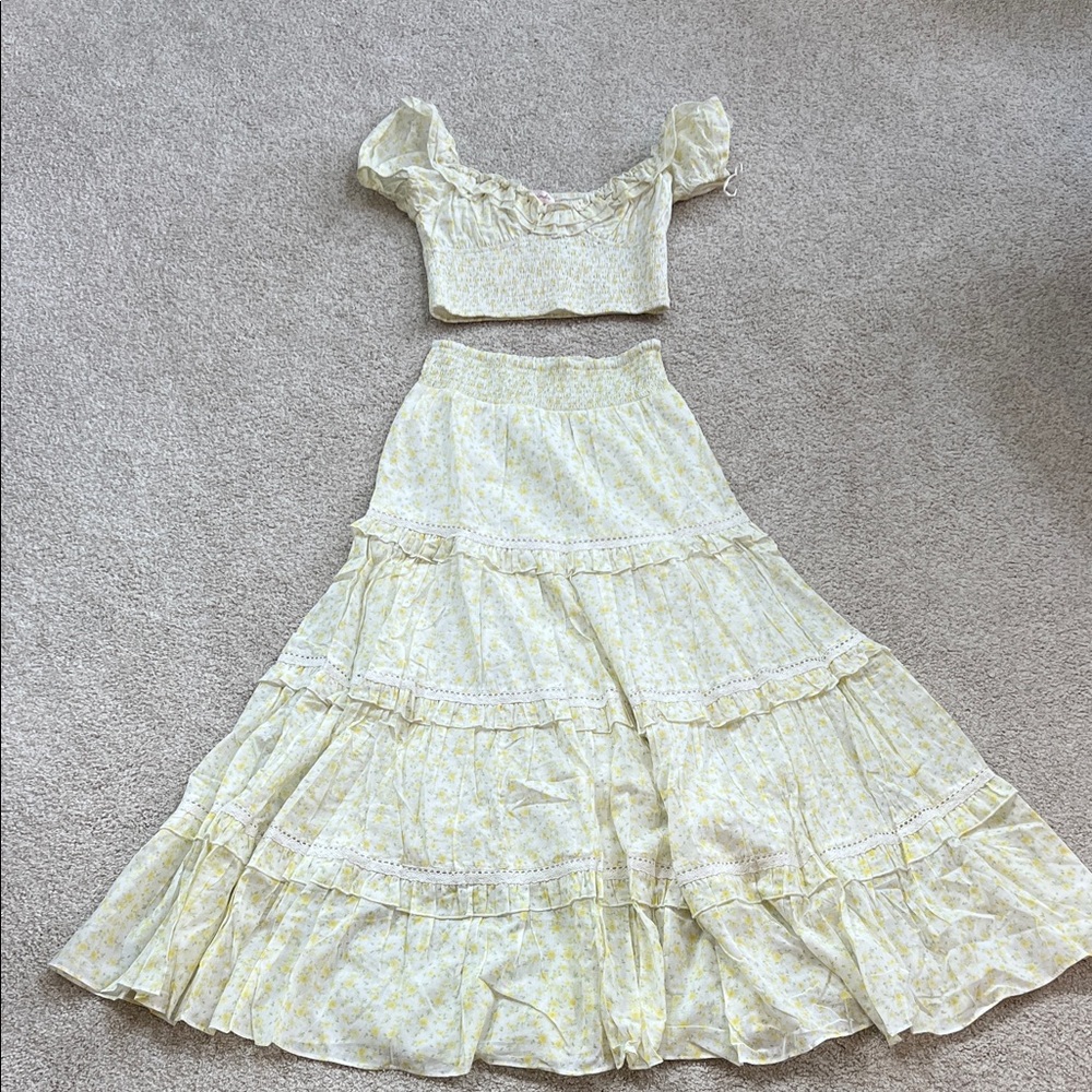 AmyJaneLondon Yellow Floral Skirt Set